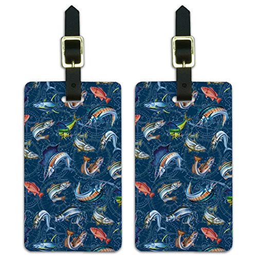 Salt Water Game Fish Fishing Compass Luggage ID Tags Carry-On Cards - Set of 2