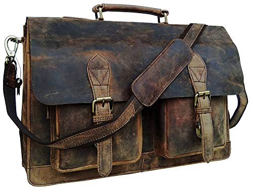Cuero Retro Buffalo Hunter Leather Laptop Messenger Bag Office Briefcase College Bag (18 inch)