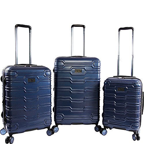 ORIGINAL PENGUIN Collins 3 Piece Set Expandable Suitcase with Spinner Wheels, Metallic Blue