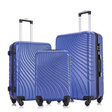 Apelila 3 Piece ABS Luggage Sets with Spinner Wheels Hard Shell Spinner Carry On Suitcase (Blue, 3 Pieces 20 24 28 Inch)