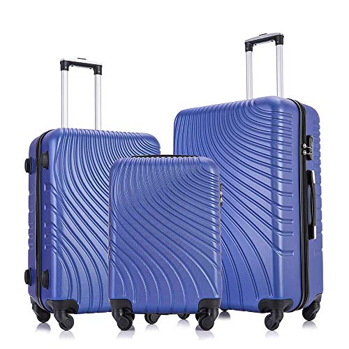 Apelila 3 Piece ABS Luggage Sets with Spinner Wheels Hard Shell Spinner Carry On Suitcase (Blue, 3 Pieces 20 24 28 Inch)
