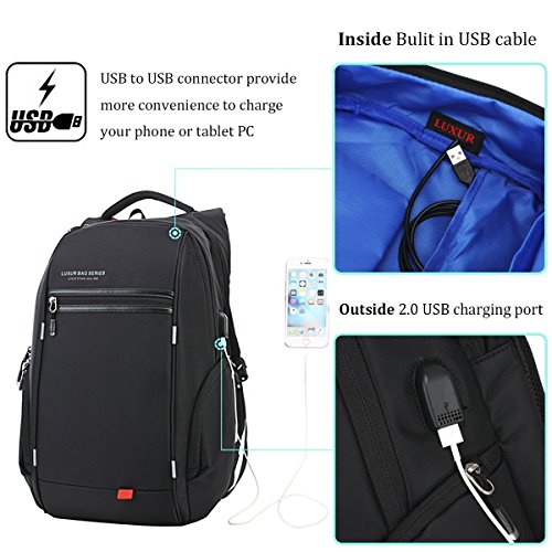 Luxur 37L Laptop Backpack Usb Charging Port Nylon Casual School ...