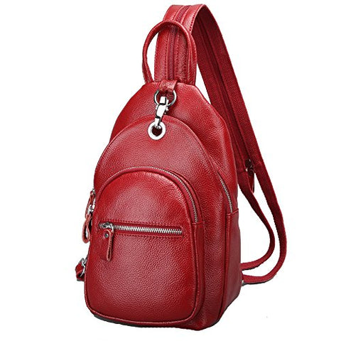 Sealinf Women'S Leather Backpack Convertible Daypack Chest Shoulder Bag Sling Purse (Wine Red)