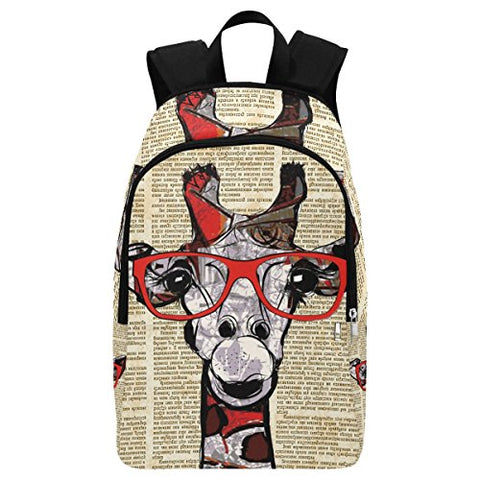 Interestprint Custom Vintage Newspaper Funny Giraffe Casual Backpack School Bag Travel Daypack Gift