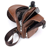 Men Leather Waist Bag Crossbody Shoulder Messenger Zips Outdoors Workout Traveling Casual Cycling Running Hiking Pack