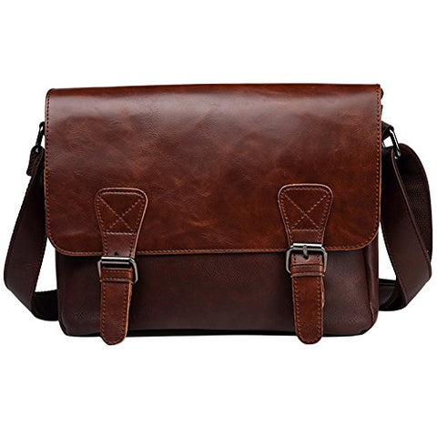 Berchirly Mens PU Leather Messenger Shoulder Bag Business Briefcase For Travel Coffee