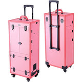 Aw Pink Rolling Makeup Case Pro Hair Stylist Barber Artists Case Multifunction Lighted Lockable