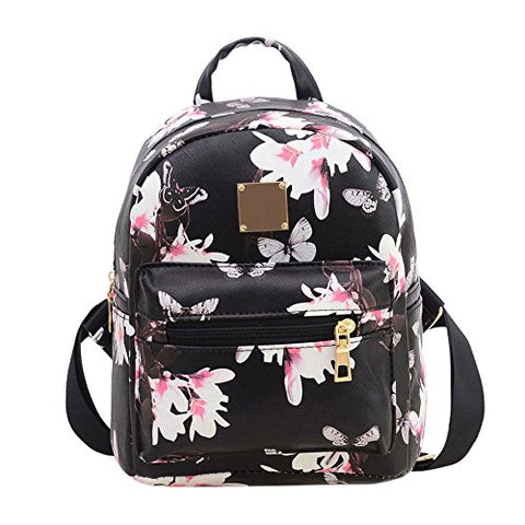 Women Girls Mini Backpack Fashion Causal Floral Printing Leather Bag