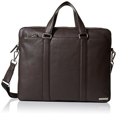 Calvin Klein Men'S Bombe Leather Attache, Dark Chocolate Brown