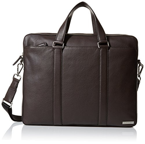 Calvin Klein Men'S Bombe Leather Attache, Dark Chocolate Brown