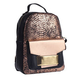 Damara Womens Shiny Snakeskin-Pattern Faux Leather Lines Large Backpack,Bronze