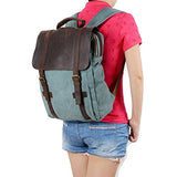 S-Zone Retro Canvas Leather School Travel Backpack Rucksack 15.6-Inch Laptop Bag
