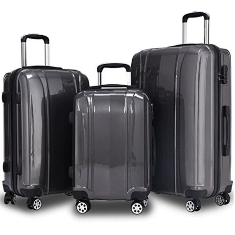 GHP 20" 24" 28" ABS & PC Shell Gray Trolley Suitcase Travelling Luggage Set w Wheels