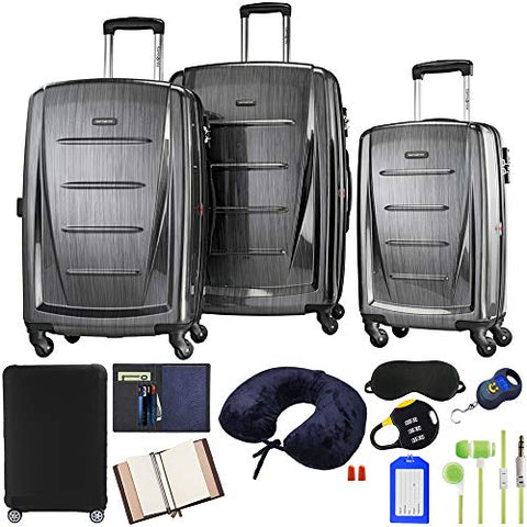 Samsonite Winfield 2 Fashion 3-Piece Spinner Set - Charcoal with Accessory Kit