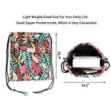 Alpaca Go Drawstring Bag Water Resistant Floral Leaf Lightweight Gym Sackpack for Hiking Yoga Gym Swimming Travel Beach (B - Black)