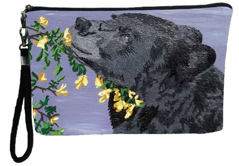 Black Bear Large Vegan Wristlet, Pencil Bag, Cosmetic Bag - From My Original Paintings - Support