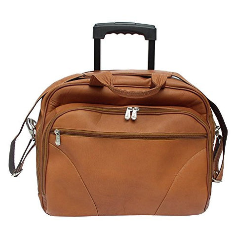 Piel Custom Personalized leather Rolling Laptop Briefcase, Office on Wheels Case in Saddle