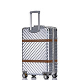 Checked Luggage, Aluminum Frame Hardside Fashion Suitcase with Detachable Spinner Wheels 28 Inch Silver