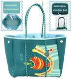 QOGiR Neoprene Multipurpose Beach Bag Tote with Inner Zipper Pocket (Fish, X-Large)