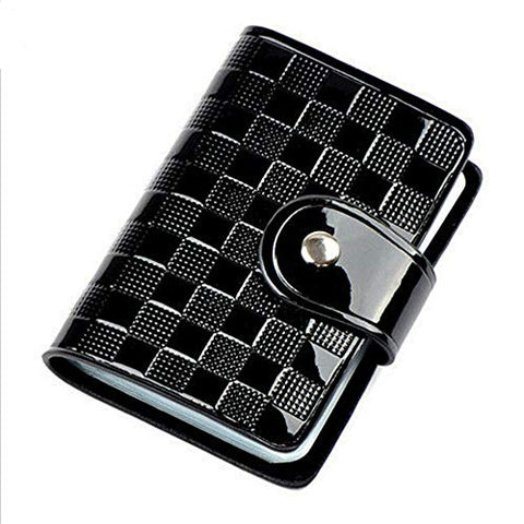 Woman Patent Leather ID Credit Card Case Holder Pocket Bags Wallet Organizor (Color - Black)