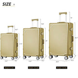 Flieks Aluminum Frame Luggage TSA Approved Zipperless Suitcase with Spinner Wheels 20 24 28inch Available (24-Checking in, Luxury Gold)