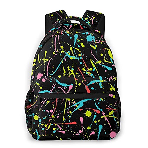 Multi leisure backpack,Neon Splatter Pattern, travel sports School bag for adult youth College Students