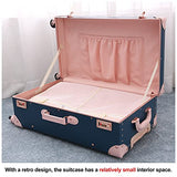 NZBZ Luxury Vintage Trunk Luggage Sets 2 Piece Cute Trolley Retro Suitcase for Women with 12 inch Cosmetic Train Case (Blue Fairy Tale, 24"+12")