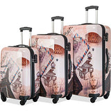 Flieks Graphic Print Luggage Set 3 Piece ABS + PC Spinner Travel Suitcase (Eiffel Tower)