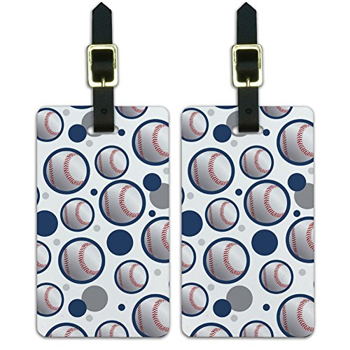 Luggage Suitcase Carry-On Id Tags Set Of 2 - Baseball Ball Sport American National - Ball On Blue