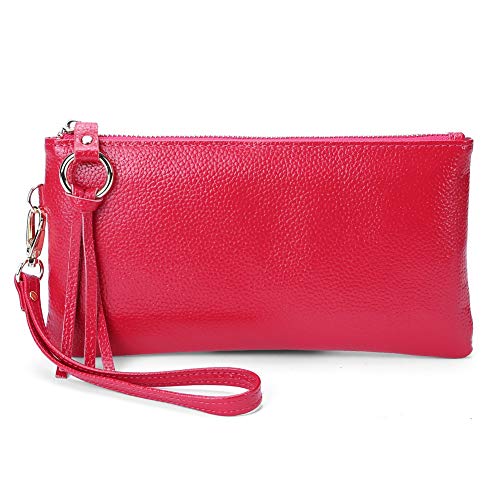 BOBILIKE Women's RFID Blocking Leather Wallets Credit Card Cash Holder Clutch Wristlet, Rose Red