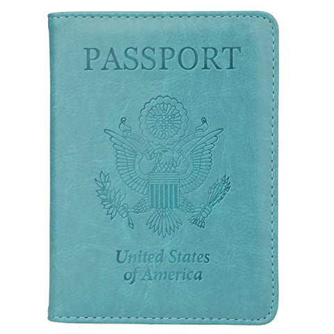 GDTK Leather Passport Holder Cover Case RFID Blocking Travel Wallet (Sky Blue)