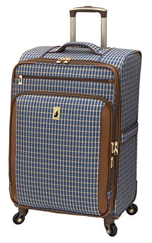 London Fog Kensington 25 Inch Expandable Spinner, Blue Tan Plaid, One Size
