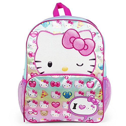 Hello Kitty Emoji Plush Feel Pink Wink 16" Backpack School Bag