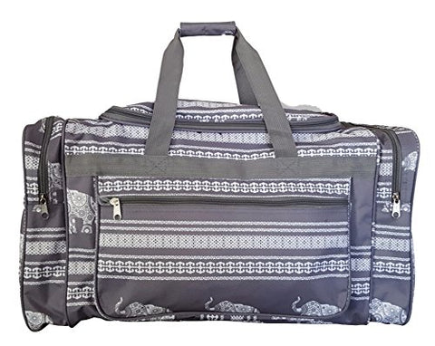 21 Inch Fashion Print Gym Dance Cheer Travel Duffle Bag (Gray Stripe Elephant)