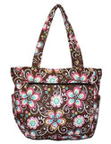 Bohemian Print Quilted Multipurpose Market Beach Large Tote Bag (Flower - Brown)