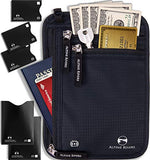 Neck Wallet Travel Pouch & Passport Holder - RFID Blocking with 5 Bonus Sleeves