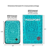 Maui and Sons RFID Protected Wallet and Passport Cover Set - Prevent Electronic RFID Scan Theft (California Teal)