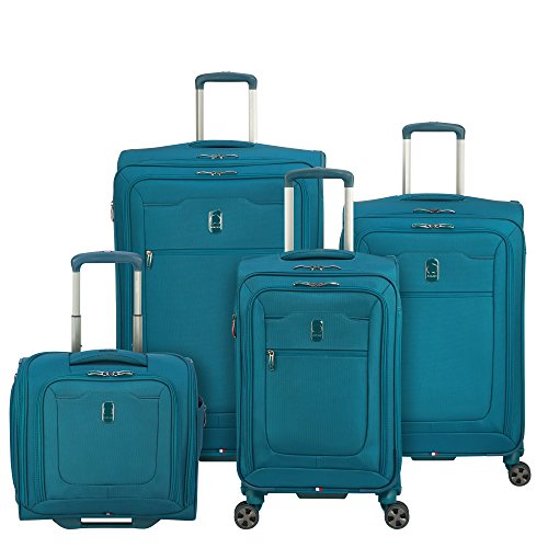 Delsey Luggage Hyperglide 4 Piece Luggage Set Carry On & Checked Spinner Suitcases, Teal Blue