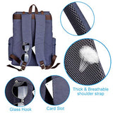 Modoker Vintage Rucksack Backpack for Women Men, Canvas Backpack Vintage College School Bookbag with USB Charging Port Fashion Vegan Leather Daypack Fits 16 Inch Notebook, Blue