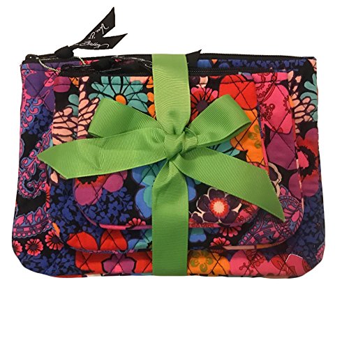 Vera Bradley Cosmetic Trio Floral Fiesta Of 3 With Solid Black Lining