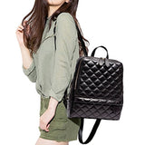 ABage Women's Genuine Leather Backpack Vintage Casual Quilted Travel Backpack Purse, Black