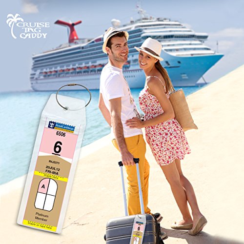 6 Pack Reusable Cruise Luggage Tag Holders - Thick PVC, Zip Seal & Steel Loop