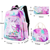 Girls Backpack Kids Elementary Bookbag Girly School Bag with Insulated Lunch Tote and Pencil Pouch (Tie dye green purple pink - Fari tale unicorn)