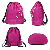 Drawstring Backpack with Shoe Compartment Beach Sport Gym Sack Bag for Women(Rose Red)