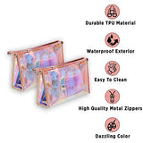 WestonBasics Holographic Makeup Bag, Set of 2 Iridescent Makeup Pouch for Cosmetic Toiletry, Pencil, Brush, Makeup Organizer Bags for Women Girls, Teens, Bridesmaids, Great for Travel, Gifts, 2 PCS