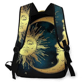 Multi leisure backpack,Boho Chic Art Golden Sun Moon And Stars Over, travel sports School bag for adult youth College Students