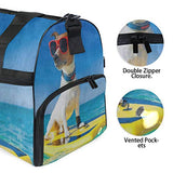 Travel Tote Luggage Weekender Duffle Bag, Dog Surfing Surfboard Sunglasses Ocean Sea Large Canvas
