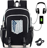Roffatide Anime Attack on Titan Backpack Survey Corps Wings of Freedom Printed College Bag Laptop Backpack with USB Charging Port & Headphone Port