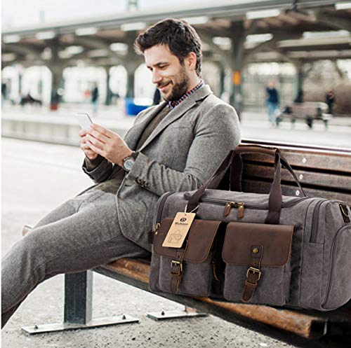 bluboon weekender overnight bag canvas genuine leather travel duffel tote Shop BLUBOON Canvas Duffle Bag Oversized Genu – Luggage Factory