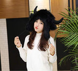 BOBILIKE Plush Fun Raindeer Ears Hood Women Costume Hats Warm, Soft and Cozy, Buffalo Black